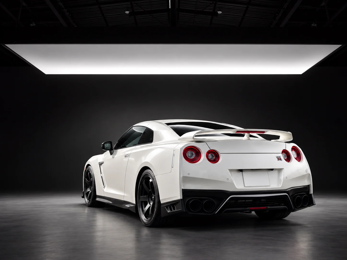White GT-R under a large studio softbox